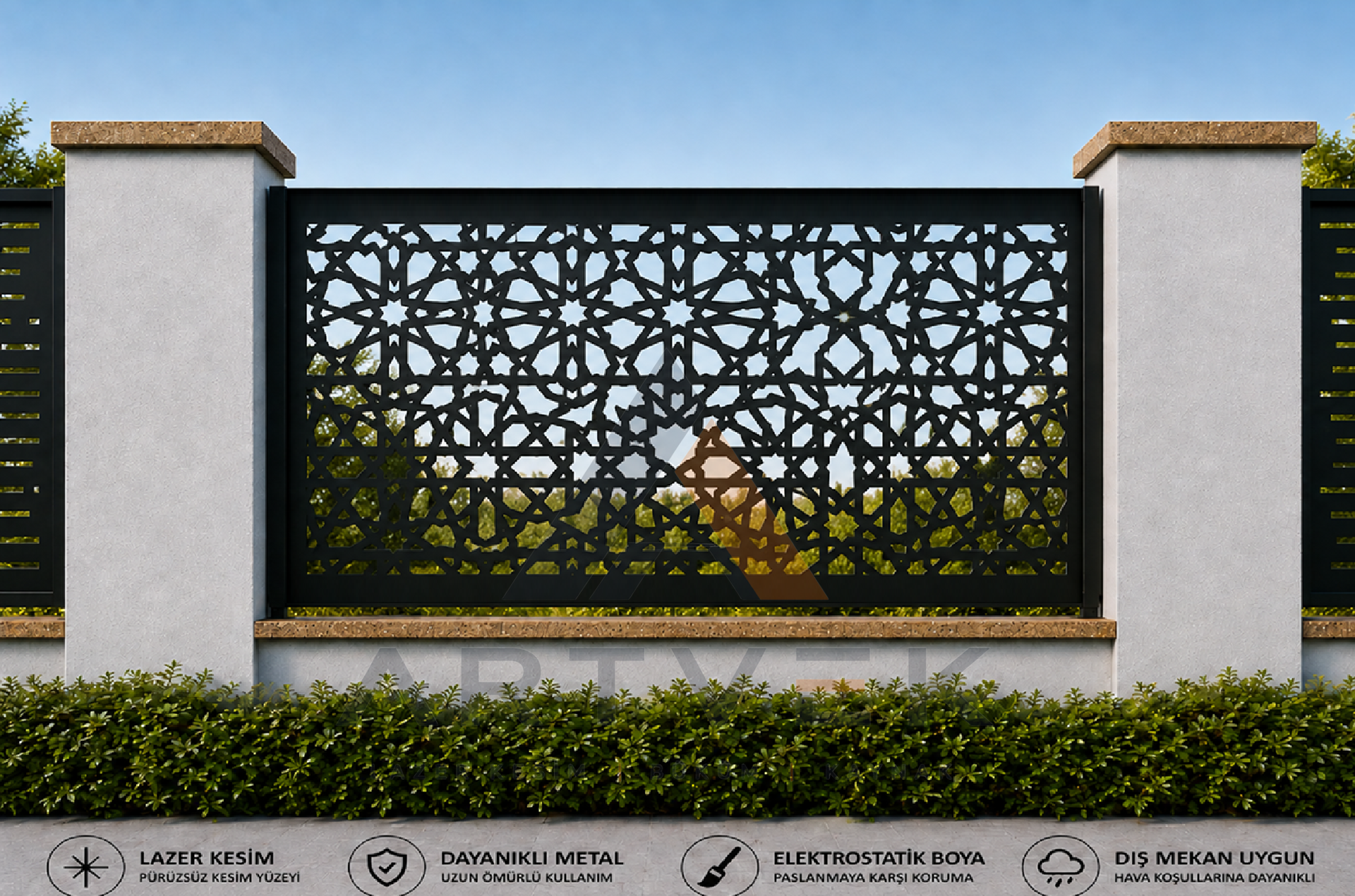 Dekoratif Lazer Kesim Bahçe ve Duvar Paneli – Modern Metal Çit Paneli Model 9
