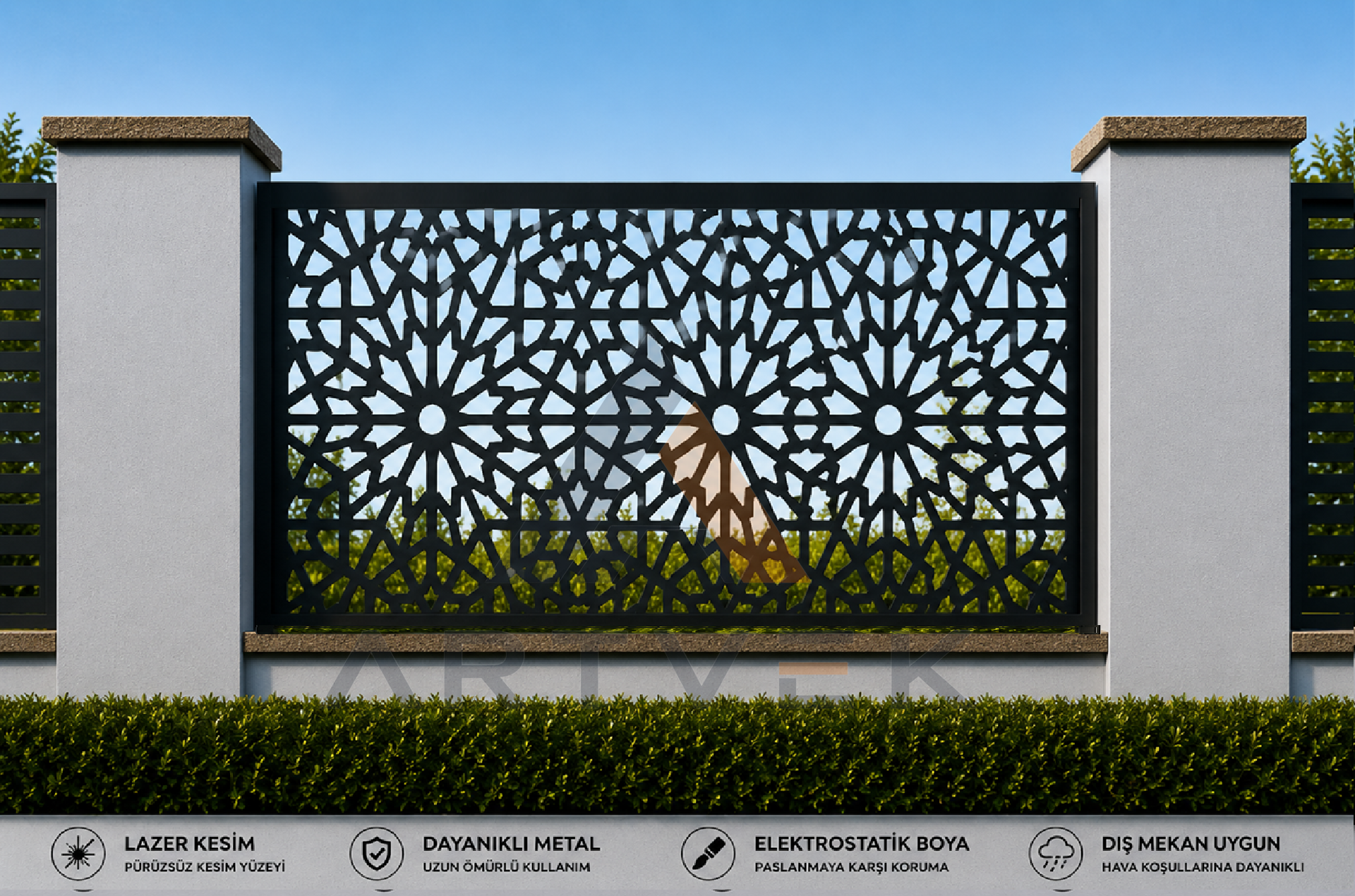Dekoratif Lazer Kesim Bahçe ve Duvar Paneli – Modern Metal Çit Paneli Model 26