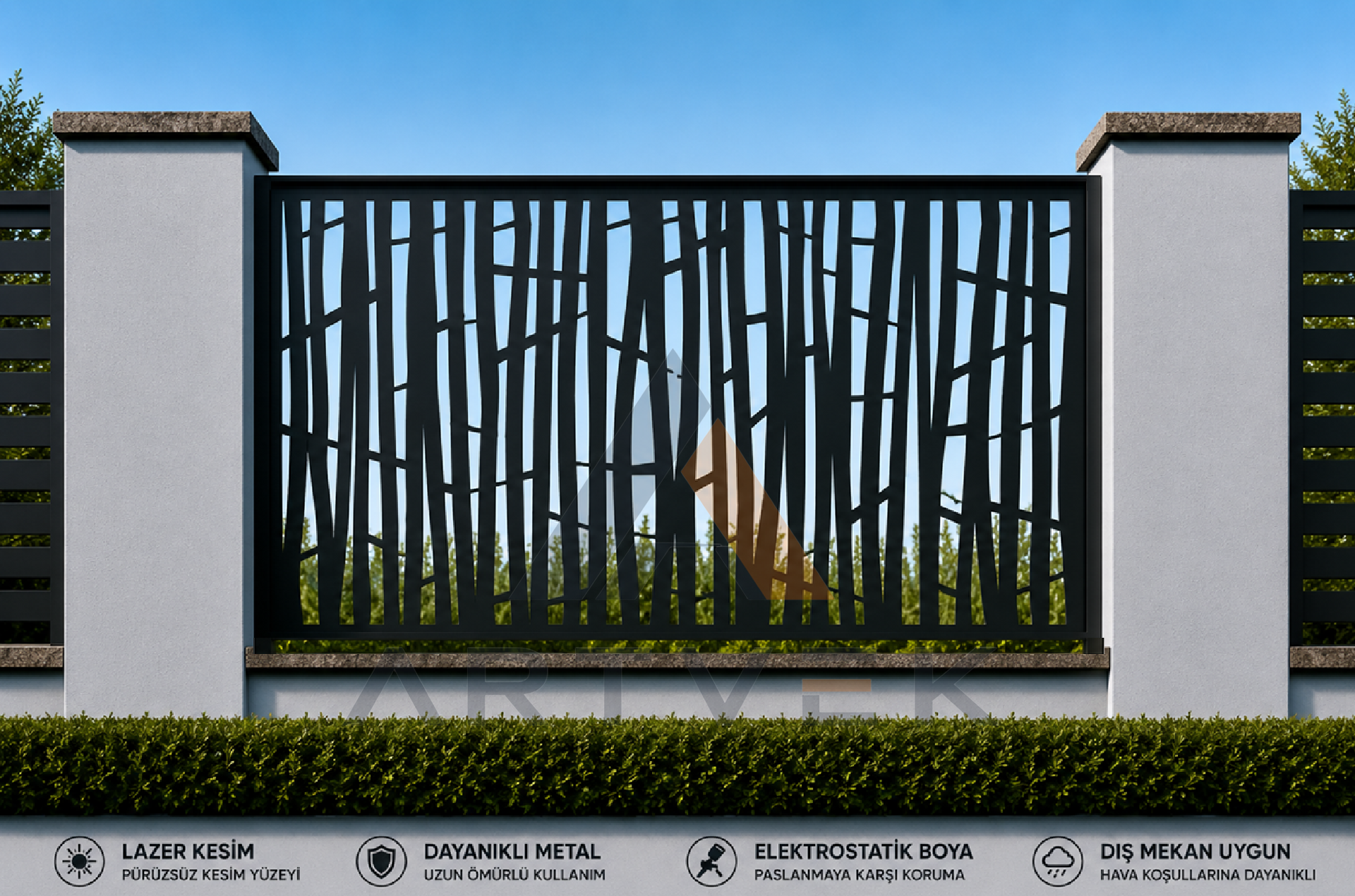 Dekoratif Lazer Kesim Bahçe ve Duvar Paneli – Modern Metal Çit Paneli Model 33