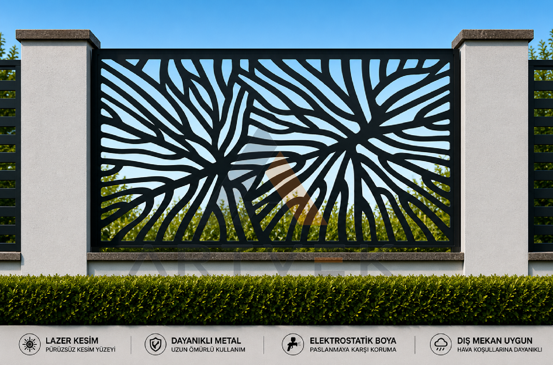 Dekoratif Lazer Kesim Bahçe ve Duvar Paneli – Modern Metal Çit Paneli Model 36