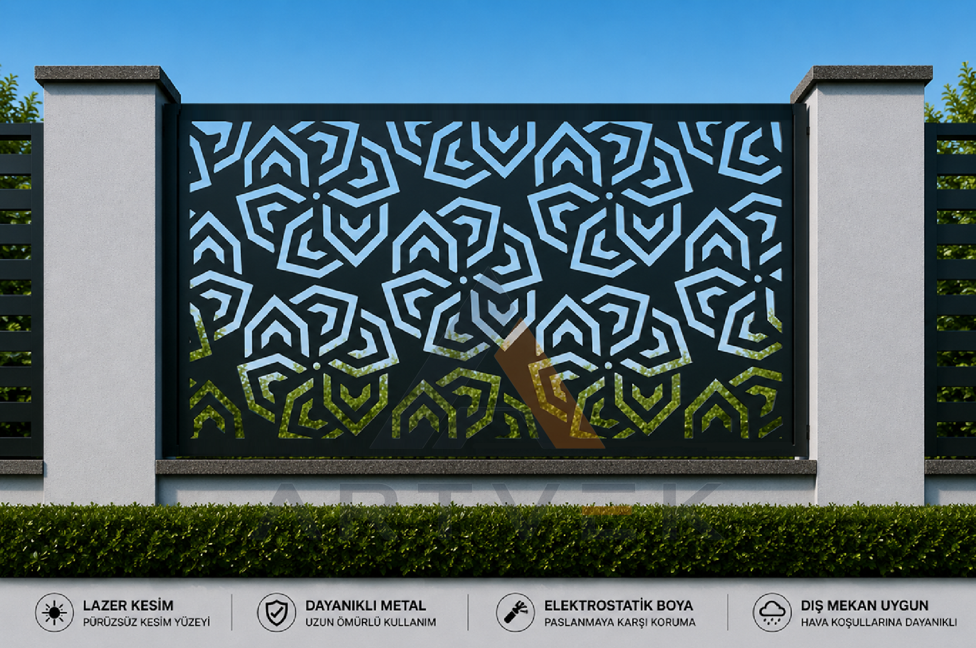 Dekoratif Lazer Kesim Bahçe ve Duvar Paneli – Modern Metal Çit Paneli Model 40