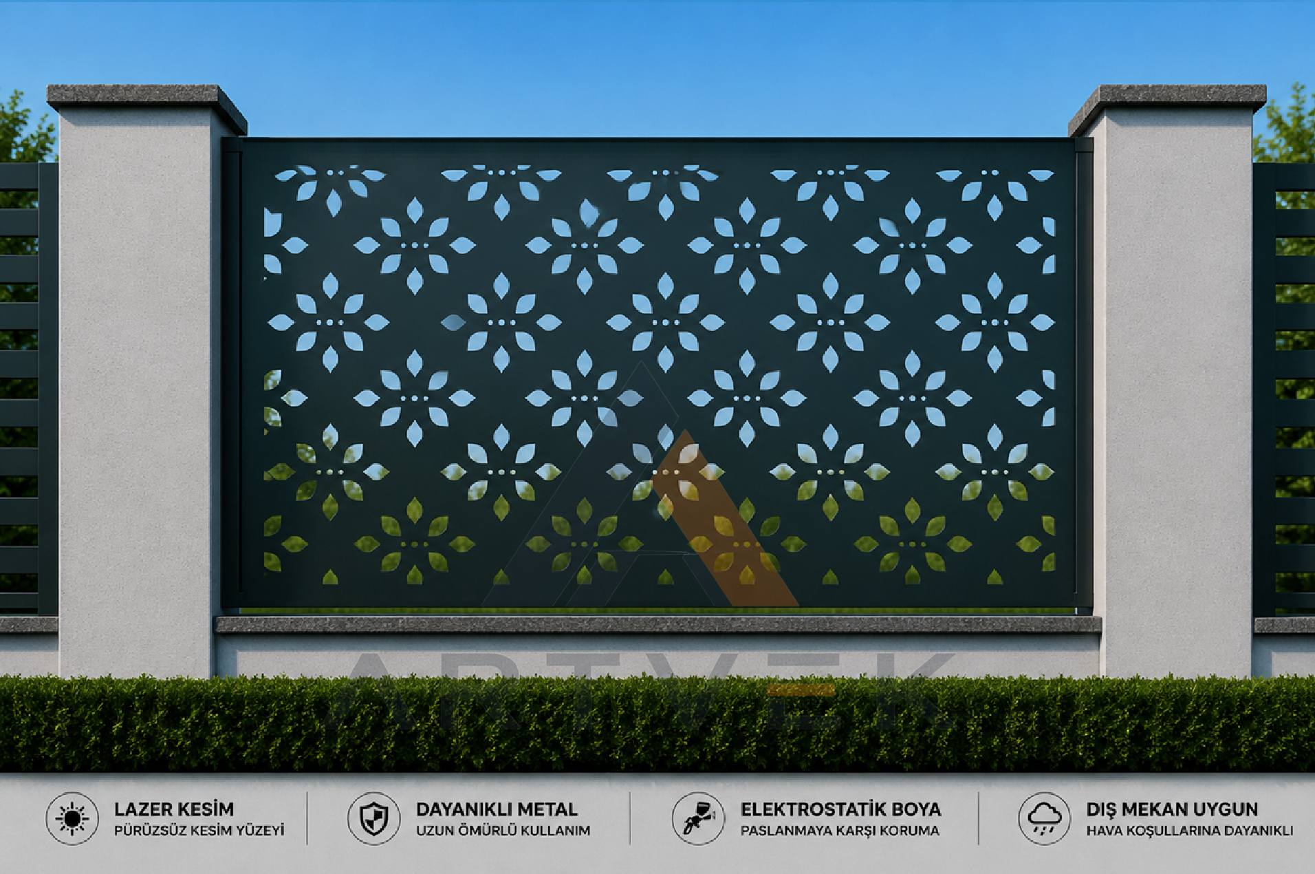 Dekoratif Lazer Kesim Bahçe ve Duvar Paneli – Modern Metal Çit Paneli Model 42