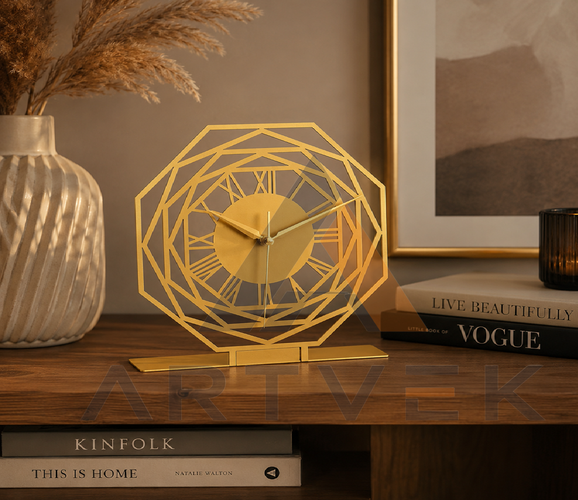 Geometrik Masa Saati – Modern Metal Dekoratif Masaüstü Saat 22,5 x 24 cm stil 3