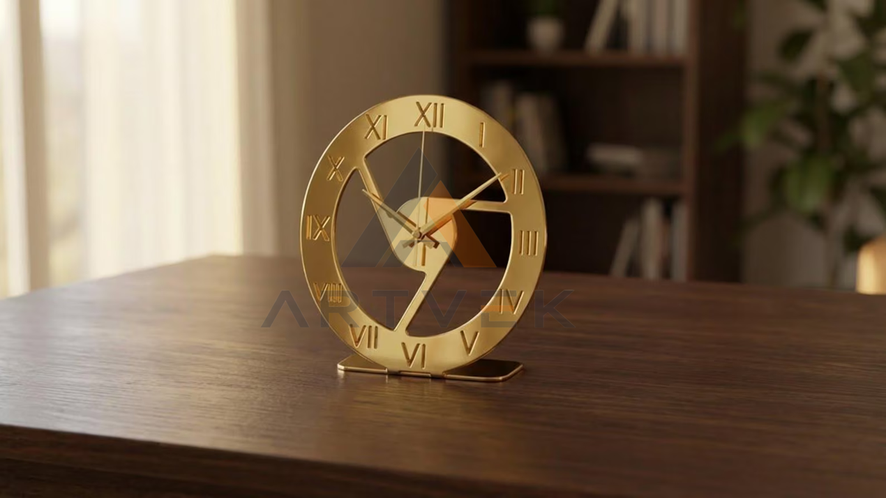 Geometrik Masa Saati – Modern Metal Dekoratif Masaüstü Saat 22,5 x 24 cm stil 4