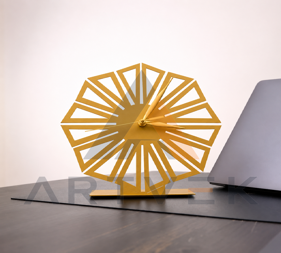 Geometrik Masa Saati – Modern Metal Dekoratif Masaüstü Saat 22,5 x 24 cm stil 6