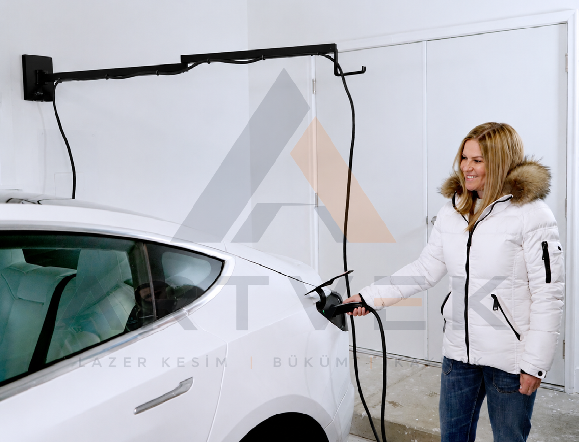 Type 2 Uyumlu  Elektrikli Araç Şarj Kablosu Taşıyıcı Kolu | Duvara Monte Katlanabilir Kablo Yönetim Sistemi | 70 cm