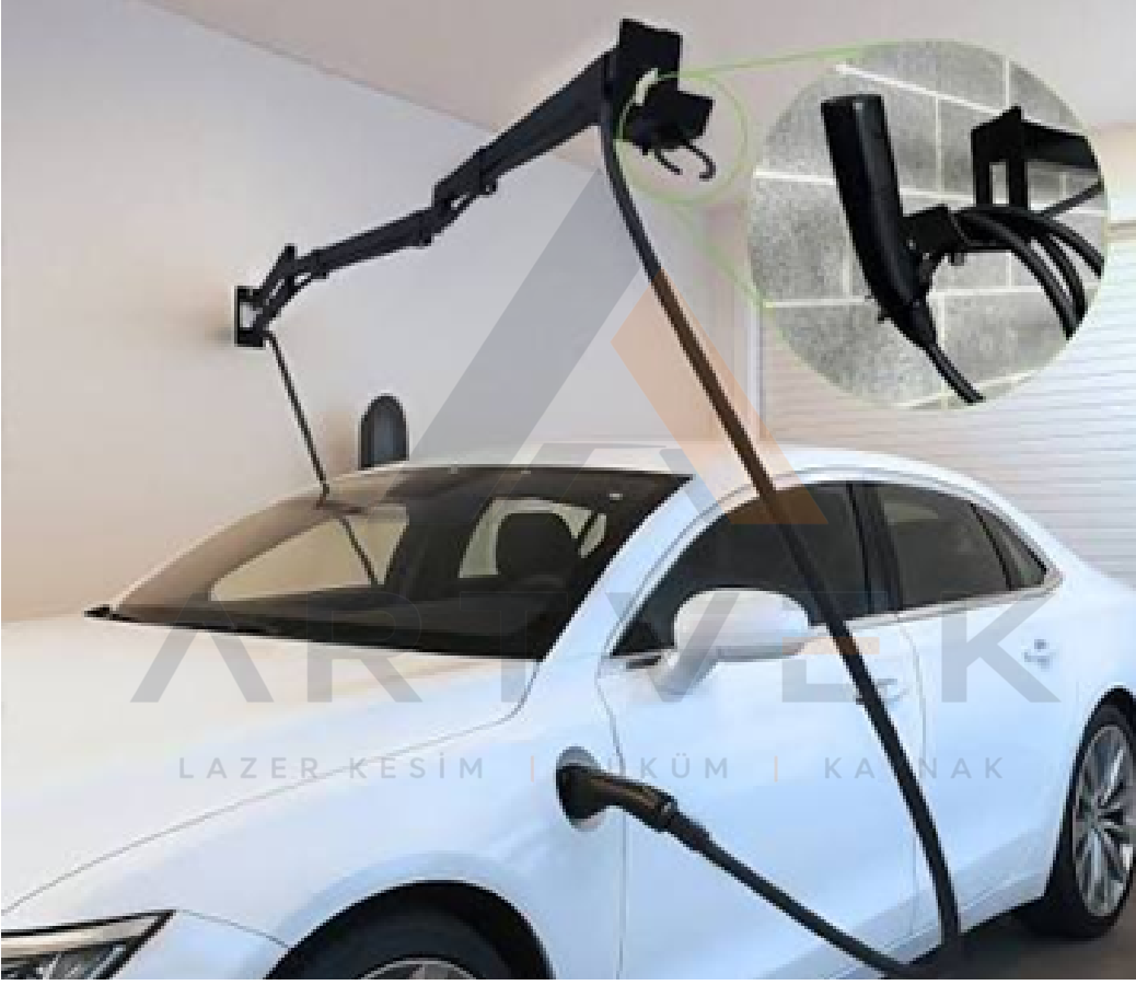 Type 2 Uyumlu  Elektrikli Araç Şarj Kablosu Taşıyıcı Kolu | Duvara Monte Katlanabilir Kablo Yönetim Sistemi | 190 cm