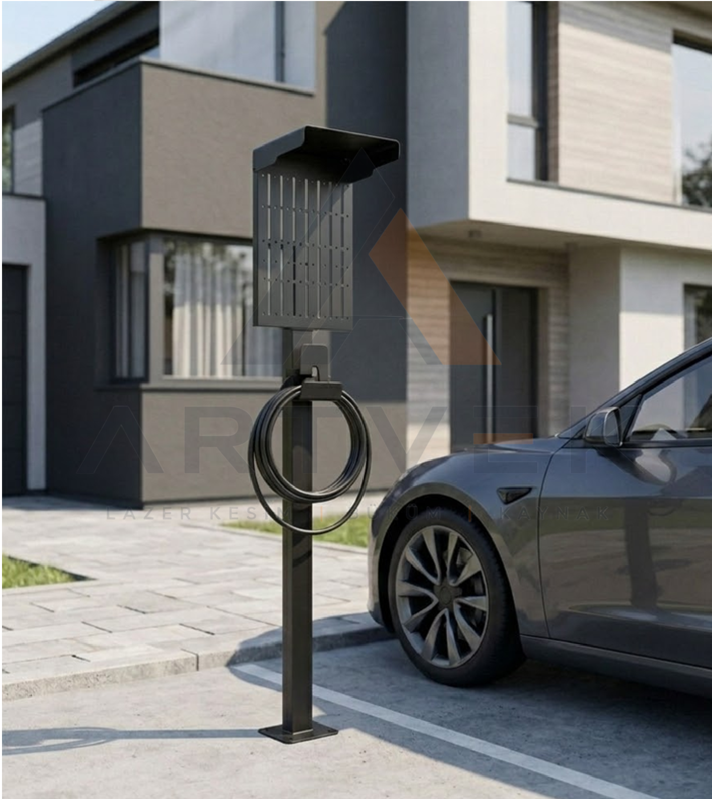 Universal Elektrikli Araç Şarj İstasyonu Direği | Tüm Wallbox Modelleri ile Uyumlu | Kablo Askılı | Siyah